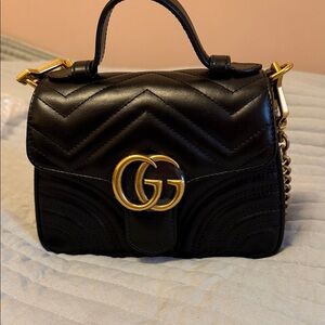 Gucci Black Mini Top Handle Bag with Gold GG Hardware